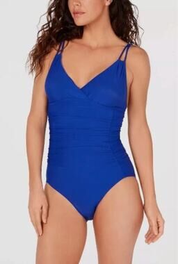 Calvin Klein Shirred One Piece Swimsuit Cobalt Blue Size 10